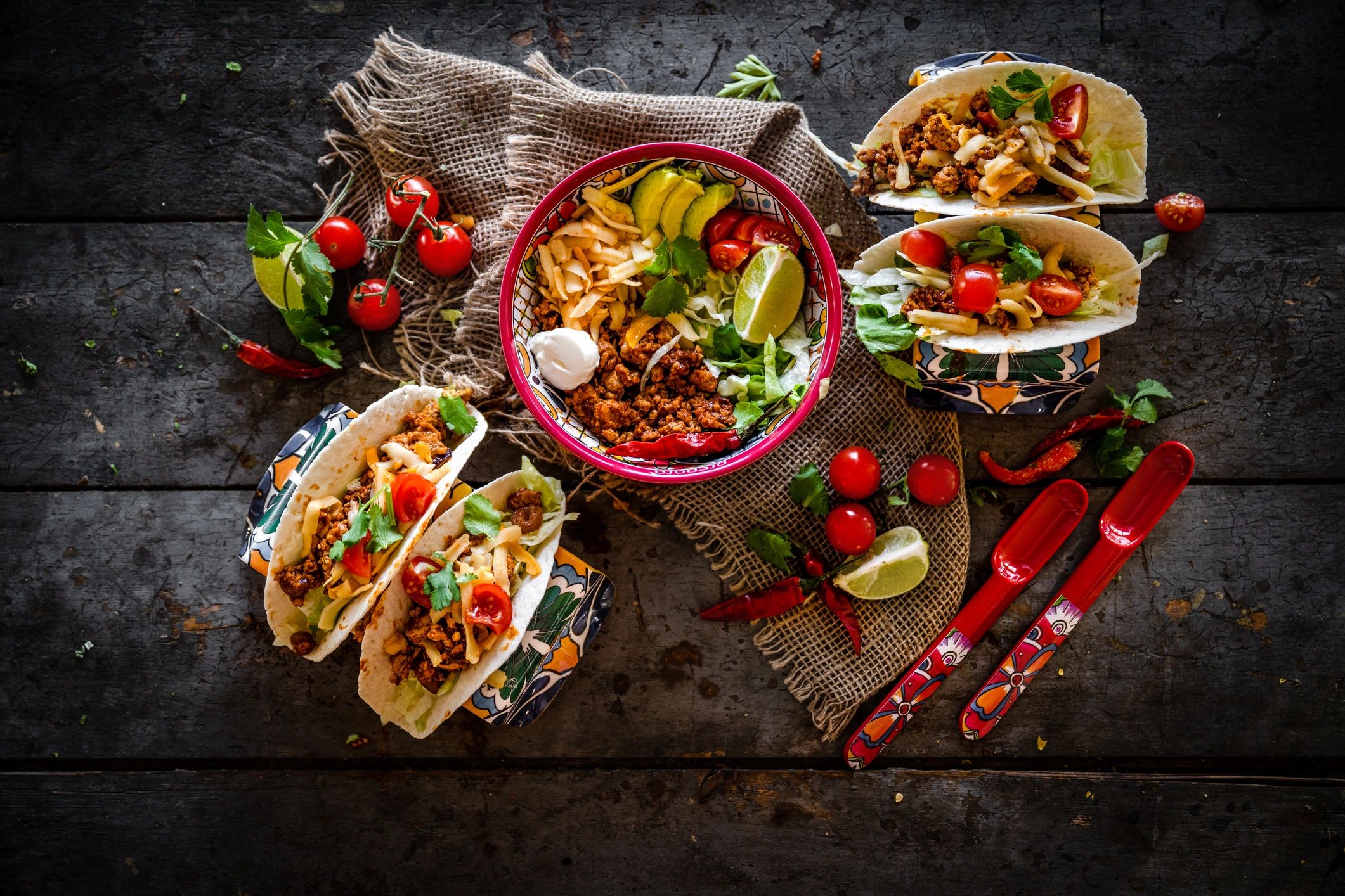 Taco dinner spread on a table